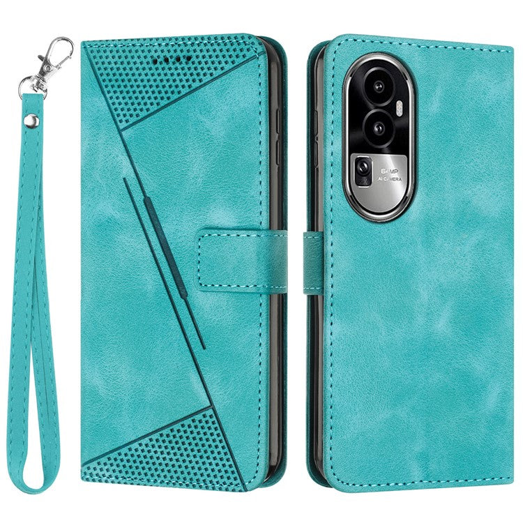 Phone Cover for Oppo Reno10 Pro+ 5G Anti-fall PU Leather+TPU Triangle Imprinted Stand Wallet Case - Green