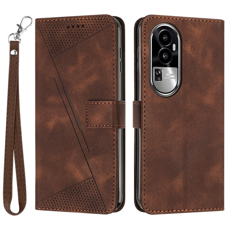 Phone Cover for Oppo Reno10 Pro+ 5G Anti-fall PU Leather+TPU Triangle Imprinted Stand Wallet Case - Brown