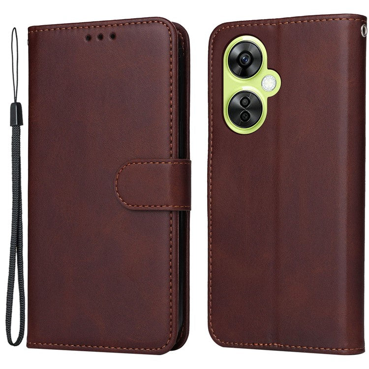 Wallet Stand Case for OnePlus Nord CE 3 Lite 5G / N30 5G / Oppo K11x 5G PU Leather Calf Texture Phone Cover - Brown