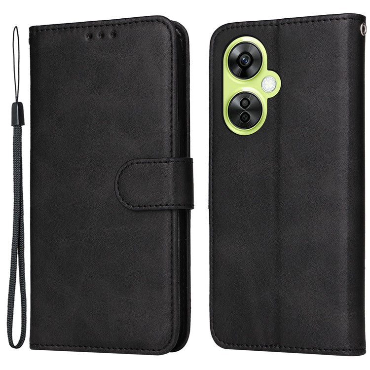 Wallet Stand Case for OnePlus Nord CE 3 Lite 5G / N30 5G / Oppo K11x 5G PU Leather Calf Texture Phone Cover - Black