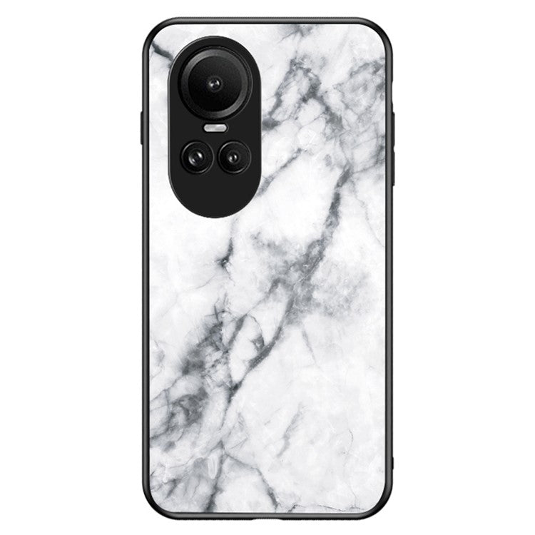 Tempered Glass Phone Case for Oppo Reno10 5G (Global) / Reno10 Pro 5G (Global) , PC+TPU Anti-Scratch Marble Pattern Cover - White Marble