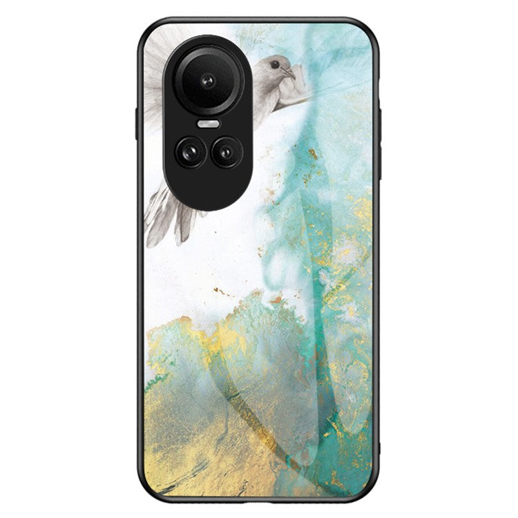 Tempered Glass Phone Case for Oppo Reno10 5G (Global) / Reno10 Pro 5G (Global) , PC+TPU Anti-Scratch Marble Pattern Cover - Flying Pigeon Marble