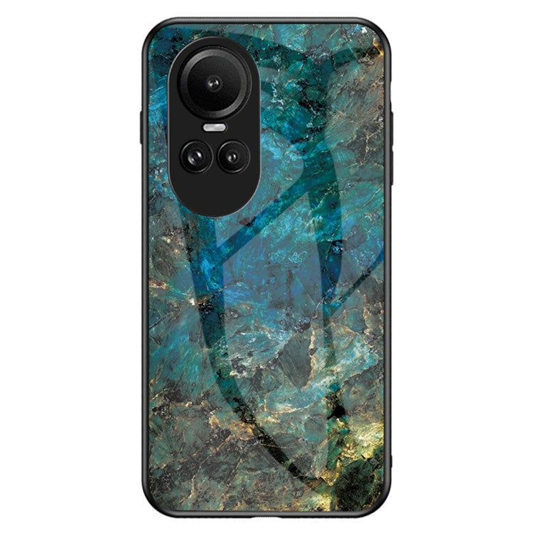 Tempered Glass Phone Case for Oppo Reno10 5G (Global) / Reno10 Pro 5G (Global) , PC+TPU Anti-Scratch Marble Pattern Cover - Emerald Marble