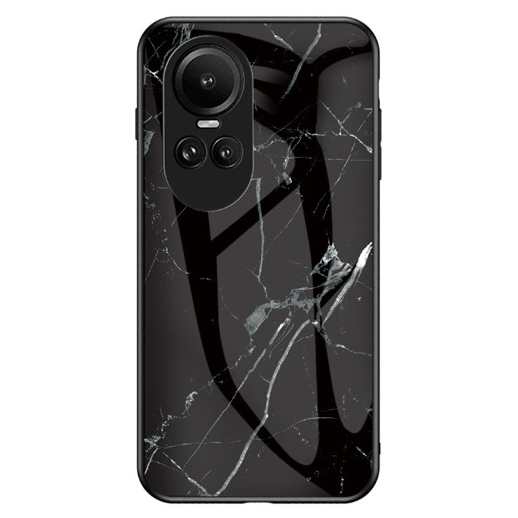 Tempered Glass Phone Case for Oppo Reno10 5G (Global) / Reno10 Pro 5G (Global) , PC+TPU Anti-Scratch Marble Pattern Cover - Black Marble