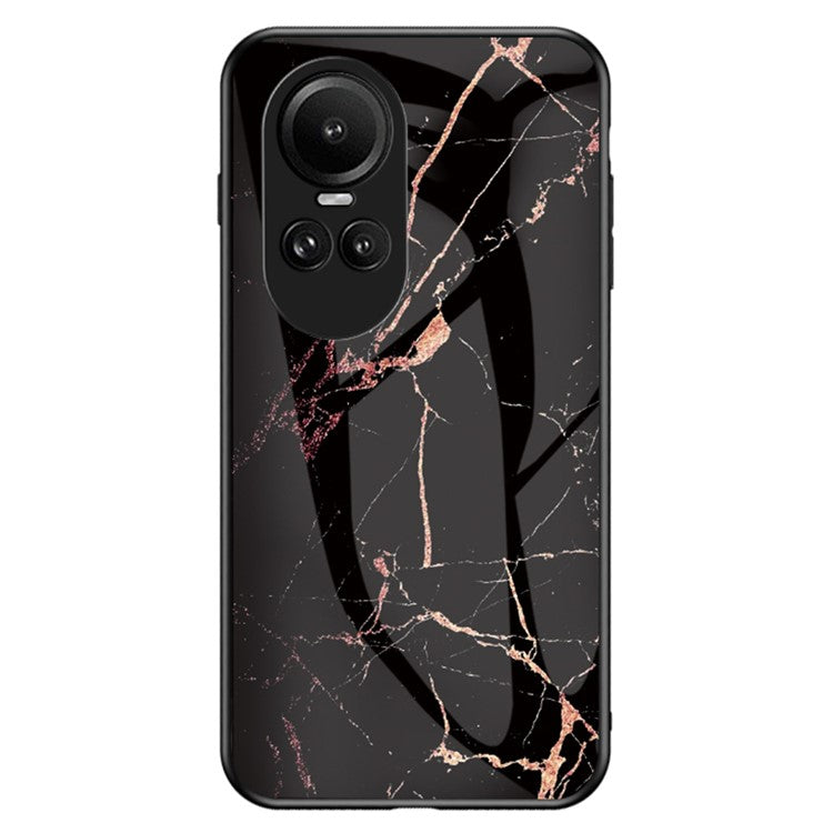 Tempered Glass Phone Case for Oppo Reno10 5G (Global) / Reno10 Pro 5G (Global) , PC+TPU Anti-Scratch Marble Pattern Cover - Gold Black Marble