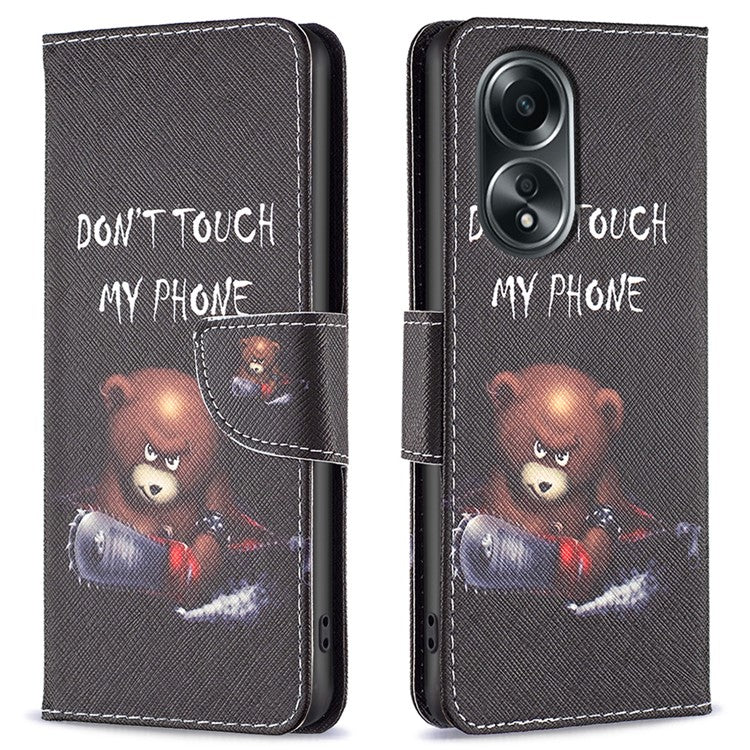 Wallet Phone Case for Oppo A58 4G / A98 5G Stand Pattern Printing PU Leather Flip Phone Cover - Bear