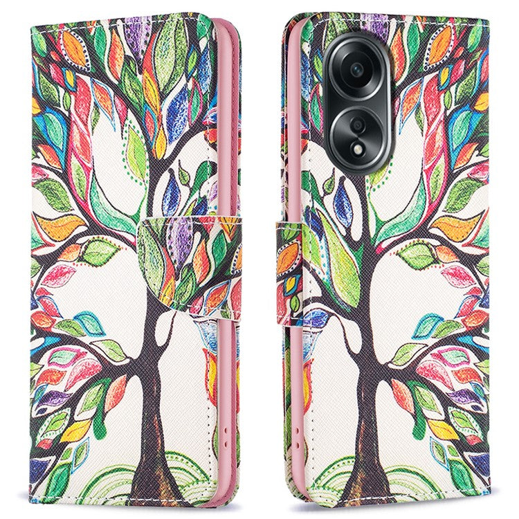 Wallet Phone Case for Oppo A58 4G / A98 5G Stand Pattern Printing PU Leather Flip Phone Cover - Life Tree