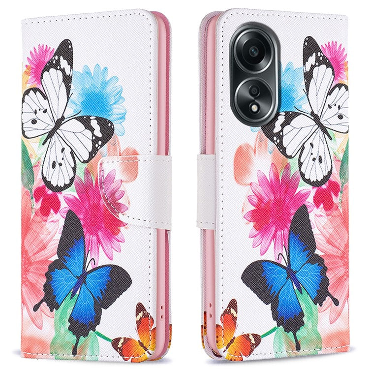 Wallet Phone Case for Oppo A58 4G / A98 5G Stand Pattern Printing PU Leather Flip Phone Cover - Two Butterflies