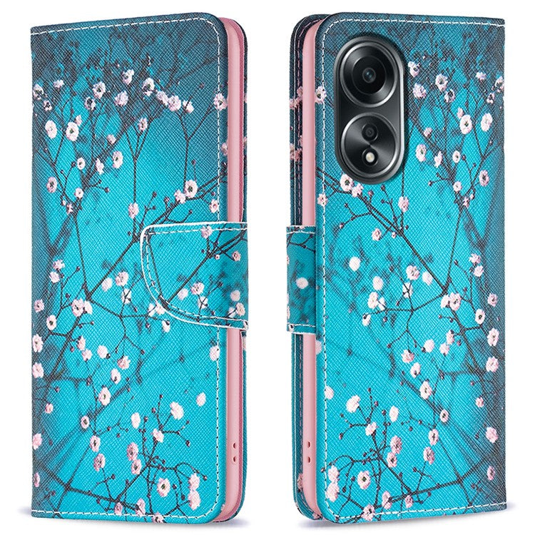 Wallet Phone Case for Oppo A58 4G / A98 5G Stand Pattern Printing PU Leather Flip Phone Cover - Plum Blossom