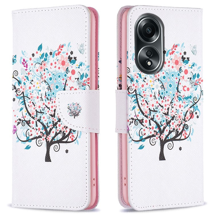 Wallet Phone Case for Oppo A58 4G / A98 5G Stand Pattern Printing PU Leather Flip Phone Cover - Flower Tree