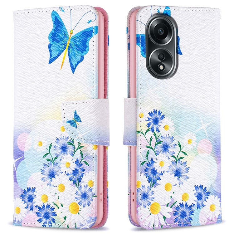 Wallet Phone Case for Oppo A58 4G / A98 5G Stand Pattern Printing PU Leather Flip Phone Cover - Butterfly and Flowers