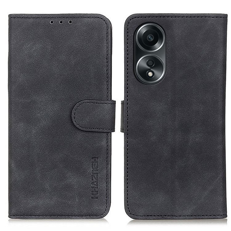 KHAZNEH Phone Case For Oppo A58 4G , Retro Texture PU Leather Stand Wallet Phone Cover - Black