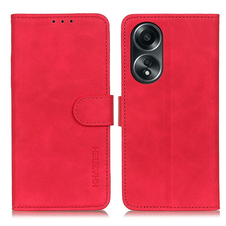 KHAZNEH Phone Case For Oppo A58 4G , Retro Texture PU Leather Stand Wallet Phone Cover - Red