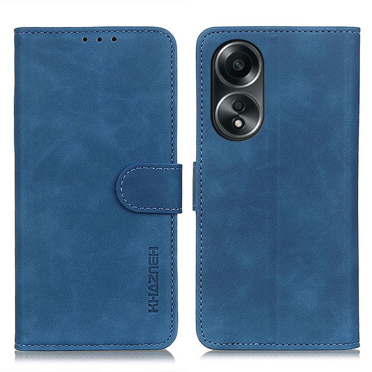 KHAZNEH Phone Case For Oppo A58 4G , Retro Texture PU Leather Stand Wallet Phone Cover - Blue