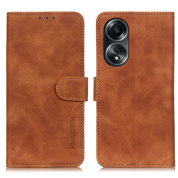 KHAZNEH Phone Case For Oppo A58 4G , Retro Texture PU Leather Stand Wallet Phone Cover - Brown