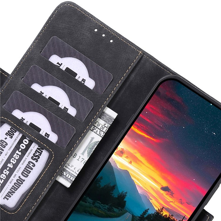 ABEEL For Oppo A58 4G Anti-Scratch Smartphone Case Retro Texture Anti-drop Cover Wallet Stand PU Leather Phone Shell - Black