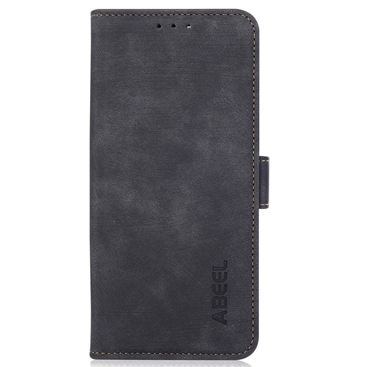 ABEEL For Oppo A58 4G Anti-Scratch Smartphone Case Retro Texture Anti-drop Cover Wallet Stand PU Leather Phone Shell - Black