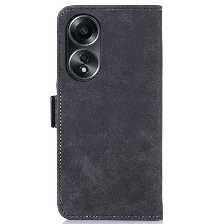 ABEEL For Oppo A58 4G Anti-Scratch Smartphone Case Retro Texture Anti-drop Cover Wallet Stand PU Leather Phone Shell - Black