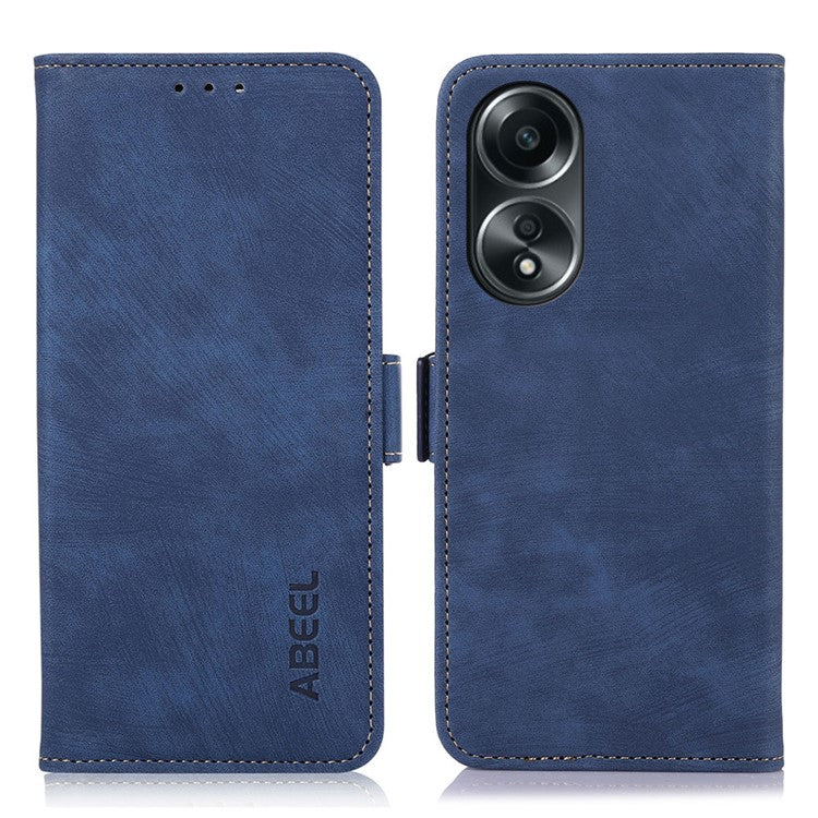 ABEEL For Oppo A58 4G Anti-Scratch Smartphone Case Retro Texture Anti-drop Cover Wallet Stand PU Leather Phone Shell - Blue