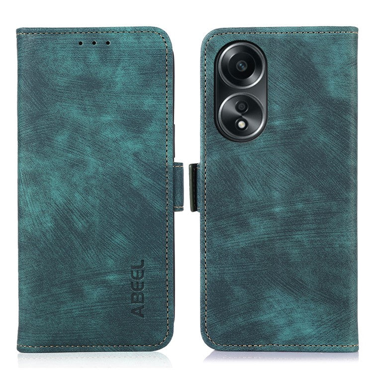 ABEEL For Oppo A58 4G Anti-Scratch Smartphone Case Retro Texture Anti-drop Cover Wallet Stand PU Leather Phone Shell - Green