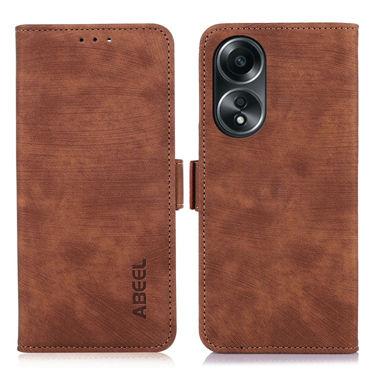 ABEEL For Oppo A58 4G Anti-Scratch Smartphone Case Retro Texture Anti-drop Cover Wallet Stand PU Leather Phone Shell - Brown