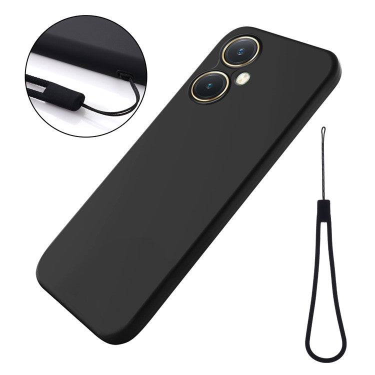 Flexible Liquid Silicone for vivo Y27 4G , Anti-Scratch Soft Lining Phone Case Cover with Strap - Black