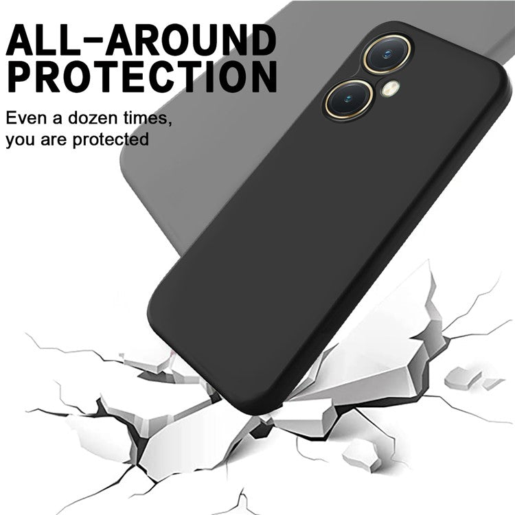 Flexible Liquid Silicone for vivo Y27 4G , Anti-Scratch Soft Lining Phone Case Cover with Strap - Black