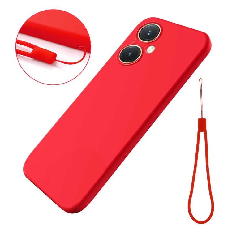 Flexible Liquid Silicone for vivo Y27 4G , Anti-Scratch Soft Lining Phone Case Cover with Strap - Red