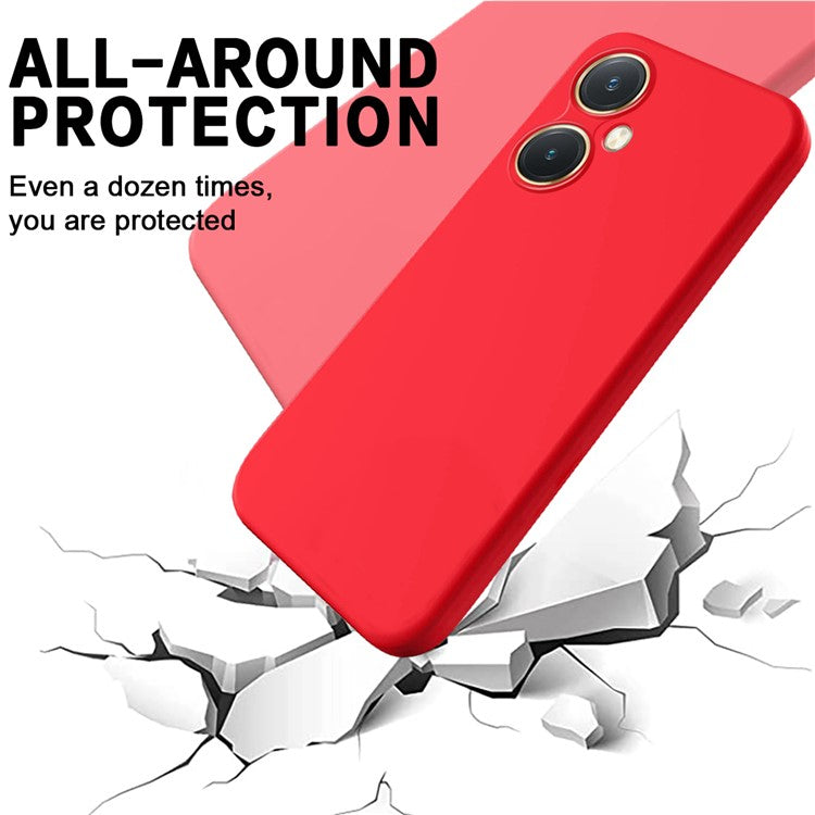 Flexible Liquid Silicone for vivo Y27 4G , Anti-Scratch Soft Lining Phone Case Cover with Strap - Red