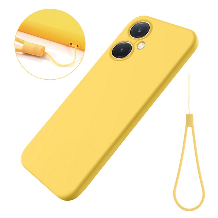 Flexible Liquid Silicone for vivo Y27 4G , Anti-Scratch Soft Lining Phone Case Cover with Strap - Yellow