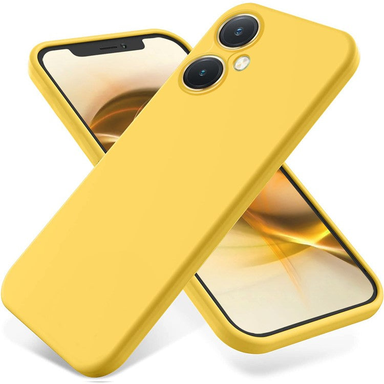 Flexible Liquid Silicone for vivo Y27 4G , Anti-Scratch Soft Lining Phone Case Cover with Strap - Yellow