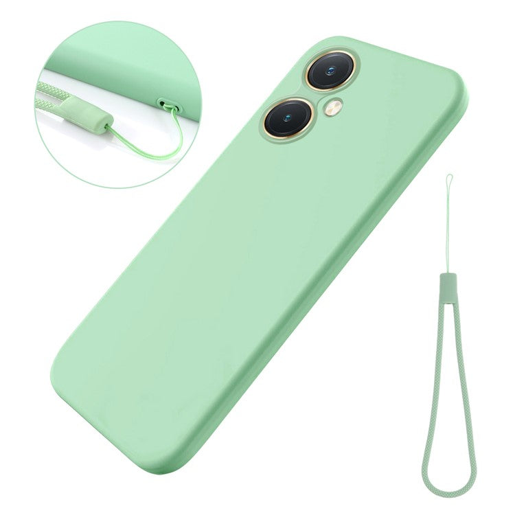 Flexible Liquid Silicone for vivo Y27 4G , Anti-Scratch Soft Lining Phone Case Cover with Strap - Green