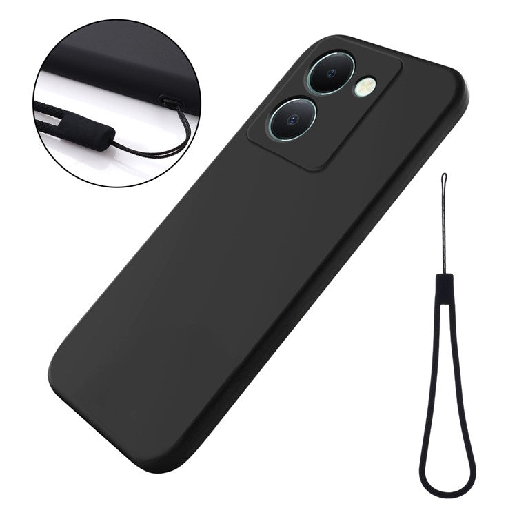 For vivo Y36 5G (Global) Soft Lining + Liquid Silicone Phone Cover Drop-proof Case with Strap - Black