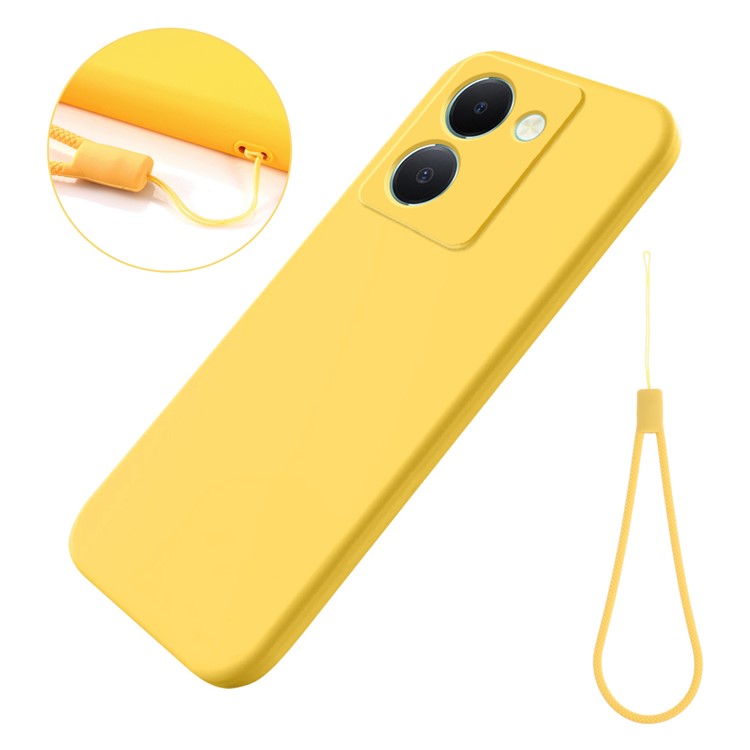 For vivo Y36 5G (Global) Soft Lining + Liquid Silicone Phone Cover Drop-proof Case with Strap - Yellow