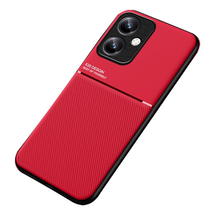 For vivo Y35+ 5G Phone Case Textured PU Leather+TPU Anti-Slip Cover with Fits Magnetic Car Mount - Red