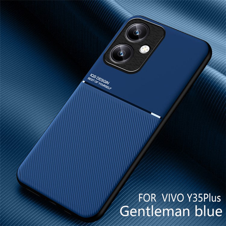 For vivo Y35+ 5G Phone Case Textured PU Leather+TPU Anti-Slip Cover with Fits Magnetic Car Mount - Blue