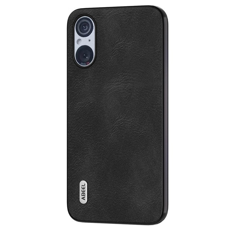 ABEEL Cowhide Texture Phone Case for Sony Xperia 5 V , PU Leather Coated TPU+PC Phone Cover - Black