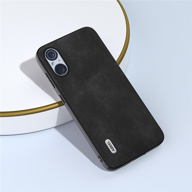 ABEEL Cowhide Texture Phone Case for Sony Xperia 5 V , PU Leather Coated TPU+PC Phone Cover - Black