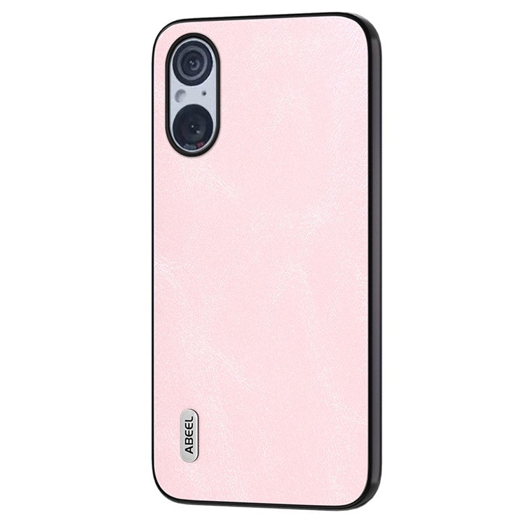 ABEEL Cowhide Texture Phone Case for Sony Xperia 5 V , PU Leather Coated TPU+PC Phone Cover - Pink