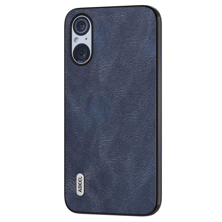 ABEEL Cowhide Texture Phone Case for Sony Xperia 5 V , PU Leather Coated TPU+PC Phone Cover - Blue