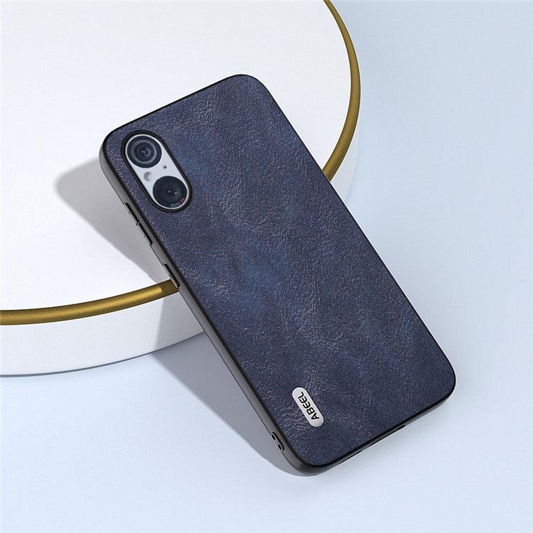 ABEEL Cowhide Texture Phone Case for Sony Xperia 5 V , PU Leather Coated TPU+PC Phone Cover - Blue