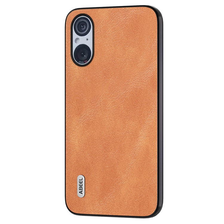 ABEEL Cowhide Texture Phone Case for Sony Xperia 5 V , PU Leather Coated TPU+PC Phone Cover - Brown