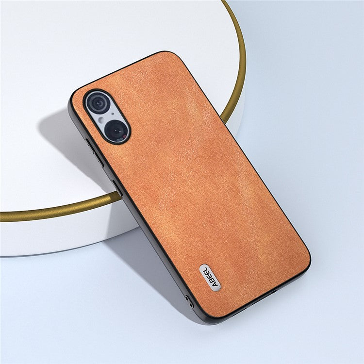 ABEEL Cowhide Texture Phone Case for Sony Xperia 5 V , PU Leather Coated TPU+PC Phone Cover - Brown