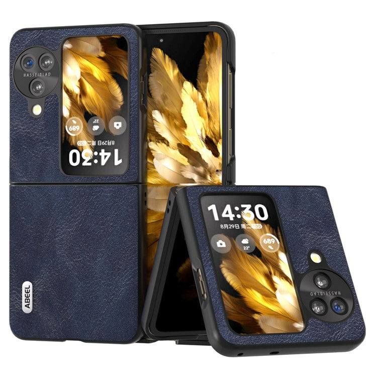 ABEEL Folding Phone Case for Oppo Find N3 Flip 5G , Cowhide Texture PU Leather Coated PC Phone Cover - Blue