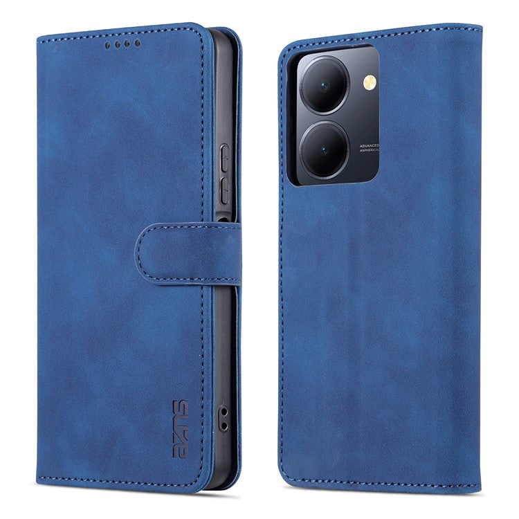 AZNS For vivo Y78 5G / Y36 4G (Global) / Y27 5G Stand Wallet Phone Cover PU Leather Dustproof Cell Phone Case - Blue