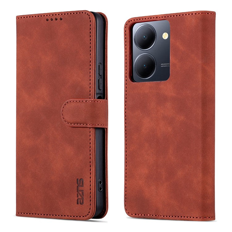 AZNS For vivo Y78 5G / Y36 4G (Global) / Y27 5G Stand Wallet Phone Cover PU Leather Dustproof Cell Phone Case - Brown