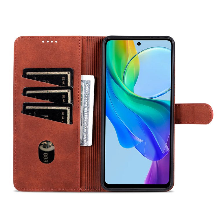 AZNS For vivo Y78 5G / Y36 4G (Global) / Y27 5G Stand Wallet Phone Cover PU Leather Dustproof Cell Phone Case - Brown