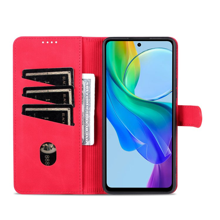 AZNS For vivo Y78 5G / Y36 4G (Global) / Y27 5G Stand Wallet Phone Cover PU Leather Dustproof Cell Phone Case - Red