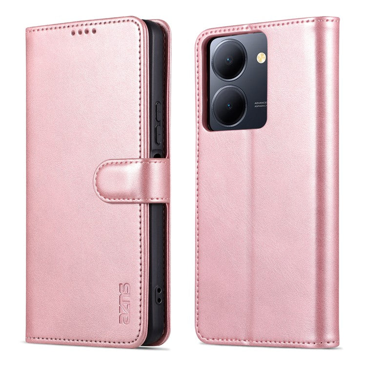 AZNS For vivo Y78 5G / Y36 4G (Global) / Y27 5G Stand Wallet Phone Cover PU Leather Dustproof Cell Phone Case - Rose Gold