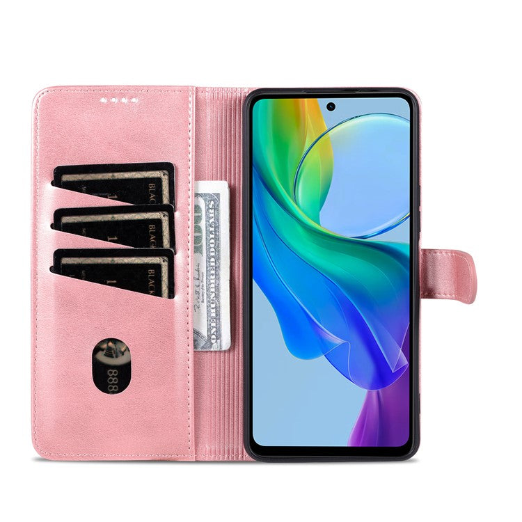 AZNS For vivo Y78 5G / Y36 4G (Global) / Y27 5G Stand Wallet Phone Cover PU Leather Dustproof Cell Phone Case - Rose Gold